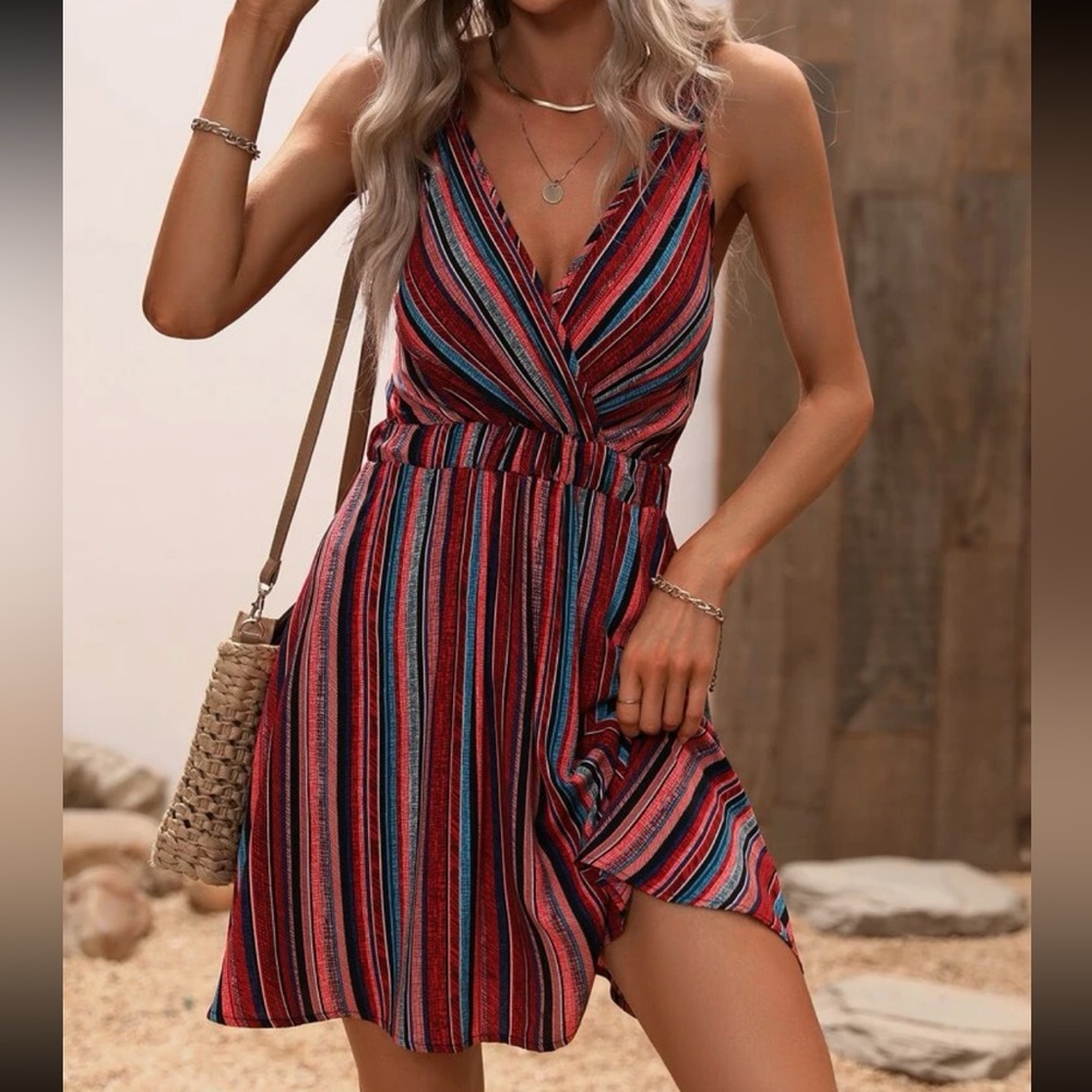 Boho striped print cami mini dress